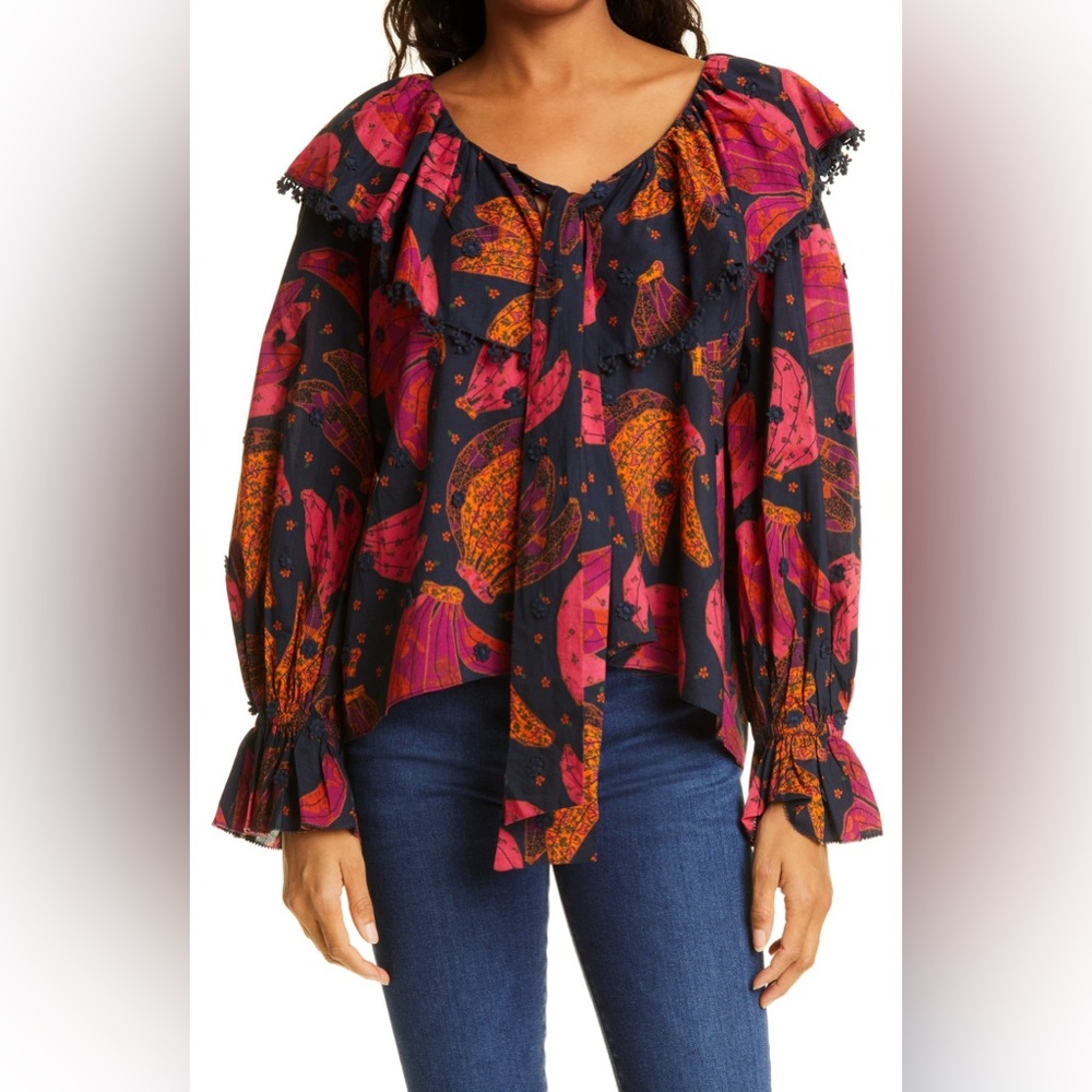 FARM Rio Patchwork Bananas Blouse Size Large